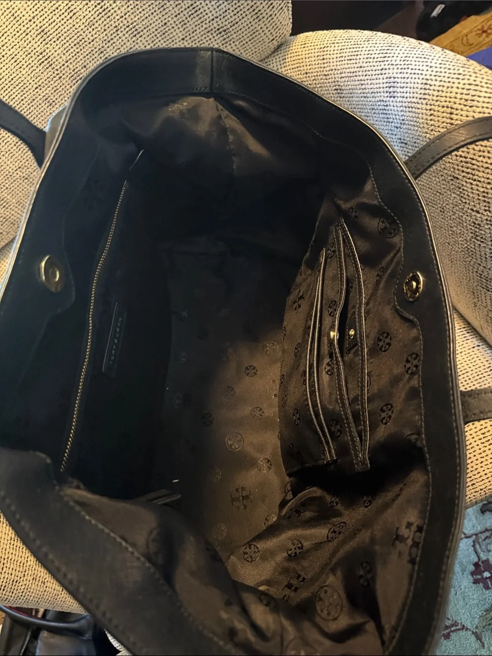 Tory Burch Black Nylon Logo Tote